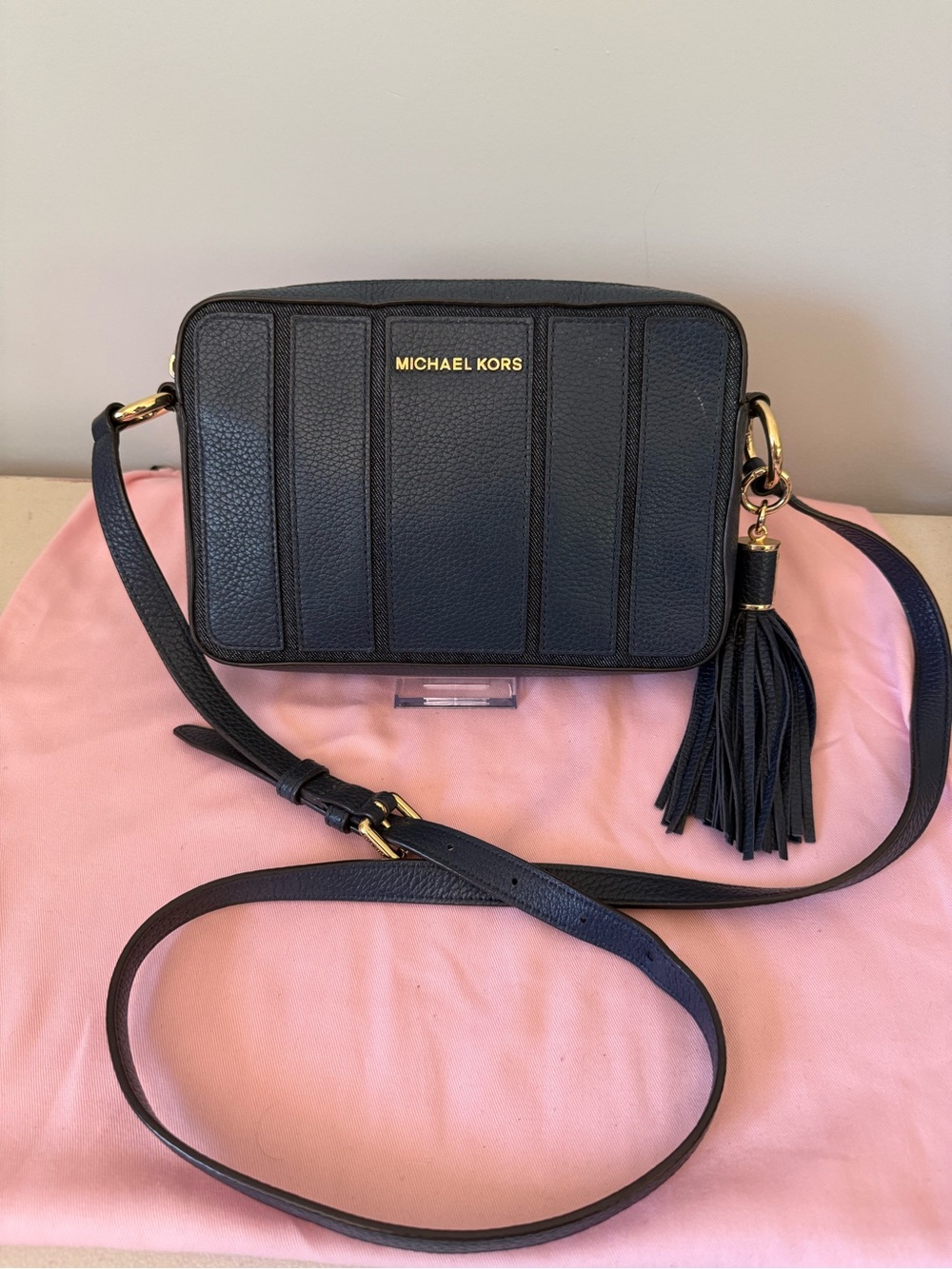 Michael Kors Navy Camera Crossbody with Tassel